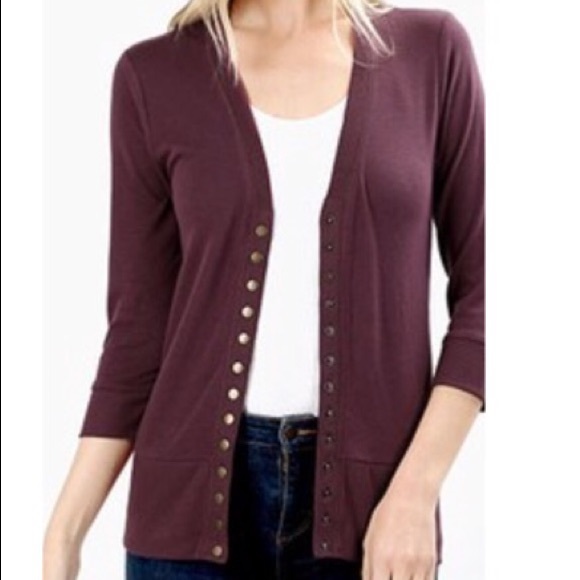 Dark plum snap closure 3/4 cardigan - Picture 2 of 2